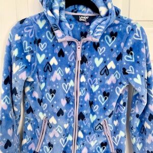 Lands' End Light Blue Fleece Jacket with Heart Design - Girls size Large